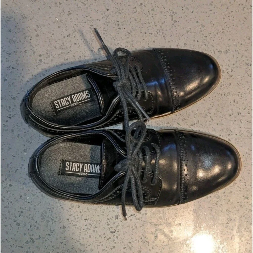 Stacy Adams Dickinson Boys Black Cap Toe Dress Shoes Size 11M
